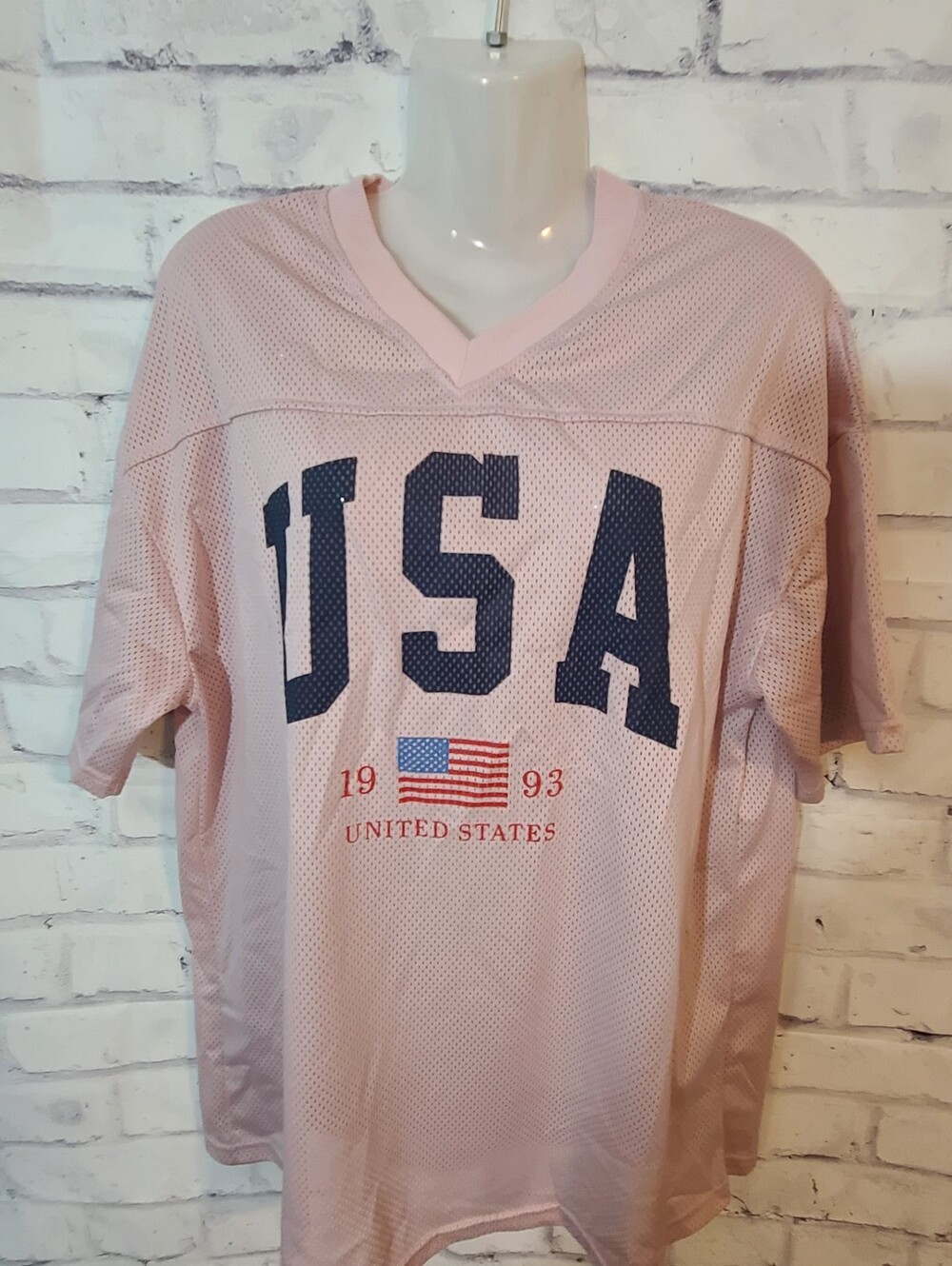Refuge USA Graphic Pink Mesh Jersey Oversized Small
